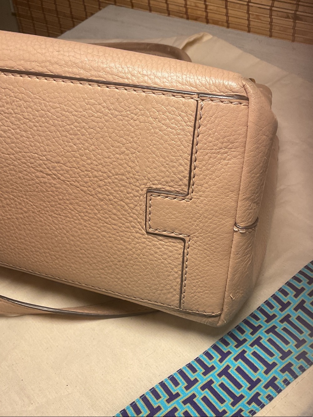 Tory Burch McGraw Pebbled Leather Tote Bag Satchel Taupe Devon Sand Crossbody - Picture 9 of 11